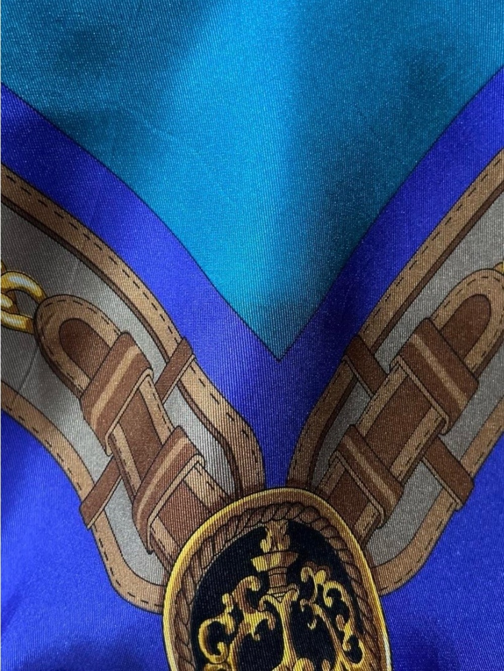 Weill Paris Vintage Silk Scarf with Carriage Chain Design Teal & Purple 34”x34” - Picture 8 of 8